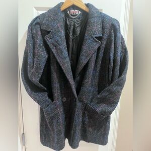 New York Girl Vintage 80’s Tweed Wool Plaid Coat Retro Feminine USA Size Large